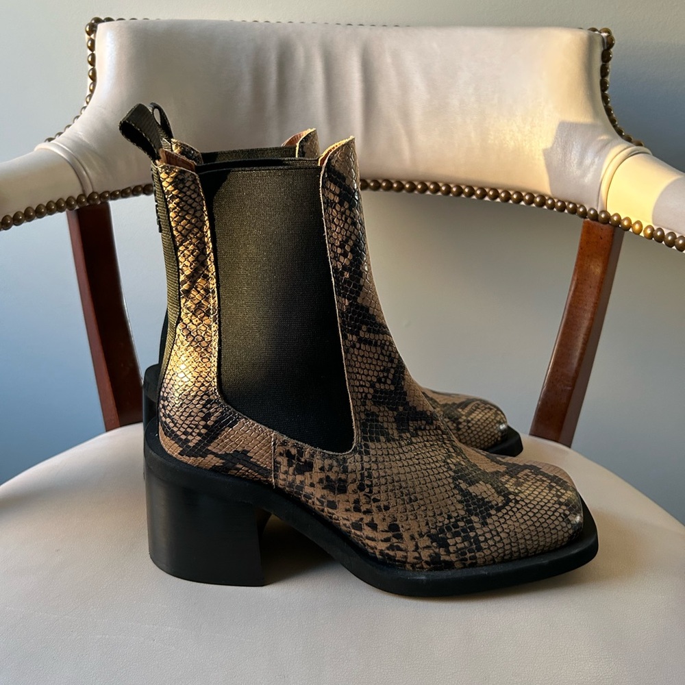 Ganni Snake Print Ankle Boots - Black and Brown - Picture 3 of 6